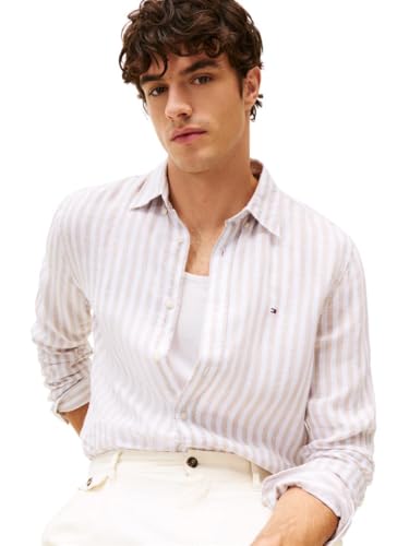 Image of Tommy Hilfiger Men's Long Sleeve Casual Linen Button Down Shirts in Regular Fit