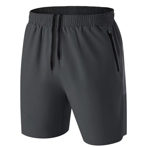 HMIYA Herren Sport Shorts Kurze Hose Schnell Trocknend Sporthose Leicht mit Reißverschlusstasche(Dunkelgrau,EU-L/US-M)