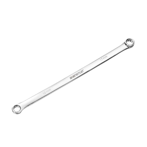 Image of HARFINGTON Double End Box Wrench 15 x 17 mm Metric 12 Point 0 Degree Offset Extra Long Double End Box Ratcheting Wrench CR-V Polished Long Spanner Tools for Repairs