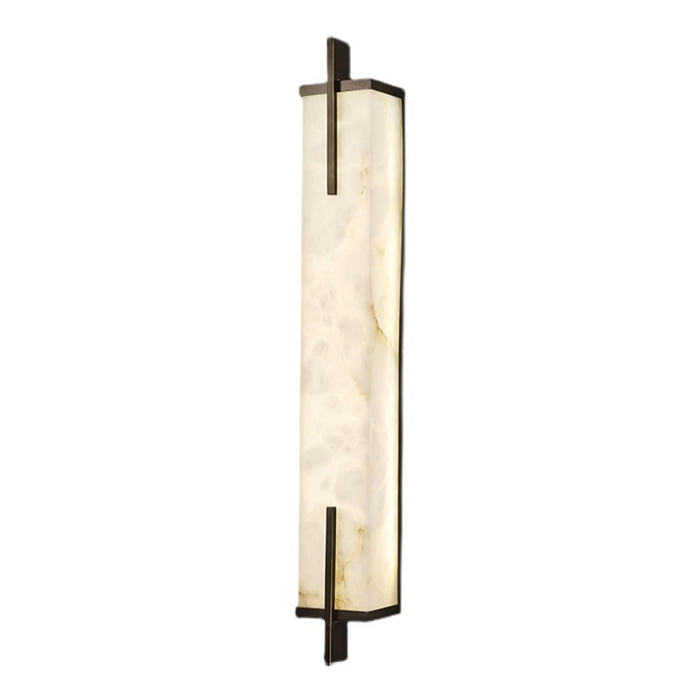 FEITENGDA Modern Long Strip Marble Wall Sconce Nordic Minimalist Alabaster Wall Lamp Black Linear Copper Frame Wall Light Stone Accent Wall Mount Light for Living Room Bedroom