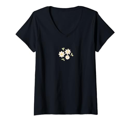 Donna Fiore botanico Coquette Cottagecore Wildflower Daisy Maglietta con Collo a V