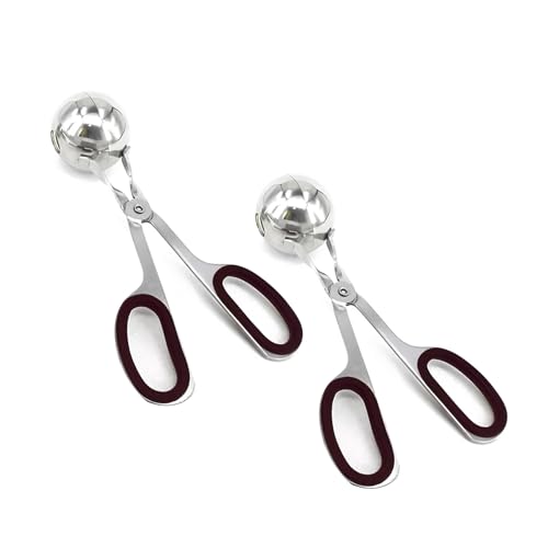 OYWOBET 2 Pcs 1.42 Inch Black Stainless Steel Mini Meatball Maker Tool, Stainless Steel Meat Baller Tongs, Cake Pop Roller, Ice Tongs, Cookie Dough Scoop for Kitchen (Black)