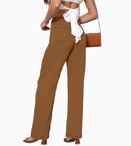 Womens Jeans Mid Waisted Straight Leg Loose Stretchy Lightweight Tummy Control Trendy Jeans for Women 2025 (US, Numeric, 6, Regular, Regular, Coffee)2