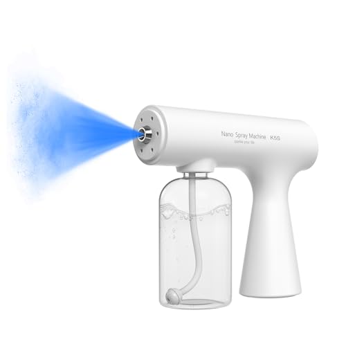 Handheld Rechargeable ULV Nano Mist Mister with Blue Light Electrostatic Technology, Portable Barbershop Humidifier for Hair Salons, Home, Office & Car Wireless Atomizer for Air Refresh（K5SPro White）