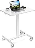  Mobiel Staand Bureau, Rolling Desk met Verstelbare Hoogte en Vergrendelbare Wielen, Draagbaar Computer Werkstation, Rolling Podium, voor Thuiskantoor Klaslokaal Ziekenhuis(White)