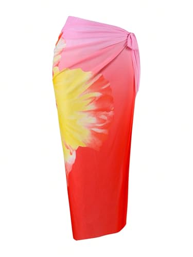 Image of ZAFUL Women's 3 Piece Swimsuit Floral Halter Triangle String Bikini Tie Side Bottom with Boho Cover Up Skirt