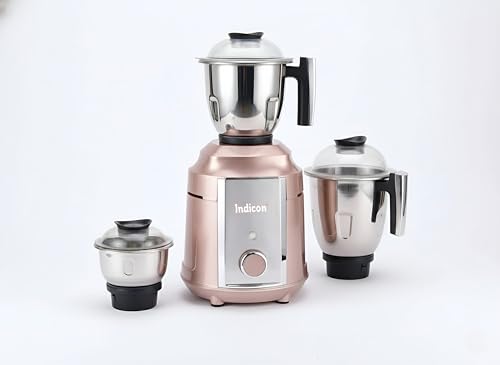 Indicon Turbo 1300W Copper Motor Mixer Grinder with 3 Stainless Steel Jar 3-Speed Control, Heavy Duty for Grinding, Blending & Juicing, (Rose Gold) (Rose Gold)