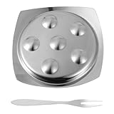 NUOBESTY Plato para Caracoles y Ostras de Acero Inoxidable Grueso Tenedor de Dos Puntas, Acabado Fino sin Bordes, Adecuado para Parrillas y Reuniones Familiares