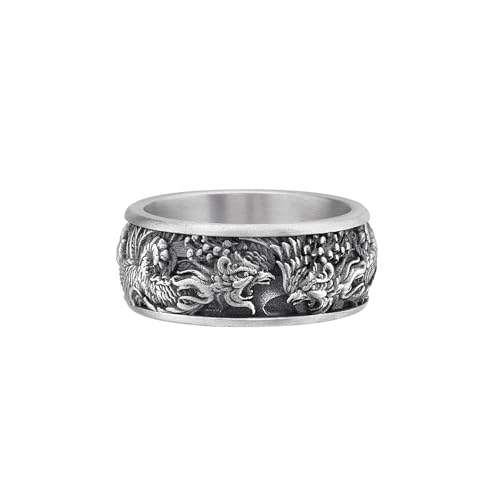 Japanese Dragon Silver Men Band Ring, Men Wedding Band Ring, Handmade Jewelry, Engraved Rings, Mens Rings, Dragon Gift Rings2