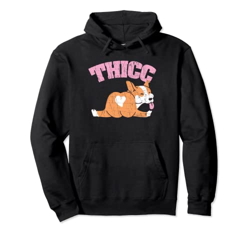 Thicc Funny Corgi Butt Welsh Pembroke Dog Lover Distressed Felpa con Cappuccio
