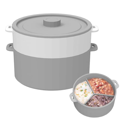 Olla de vapor de microondas – Cocina multifuncional de doble capa de silicona, olla de vapor duradera para verduras, pasta de arroz | Preparación rápida de comidas saludables para la cocina en casa
