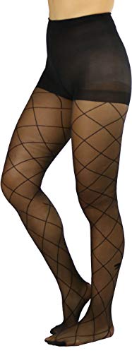 Image of ToBeInStyle Women's Argyle Checkered Diamond Rhombus Net Opaque Sheer Tights Pantyhose