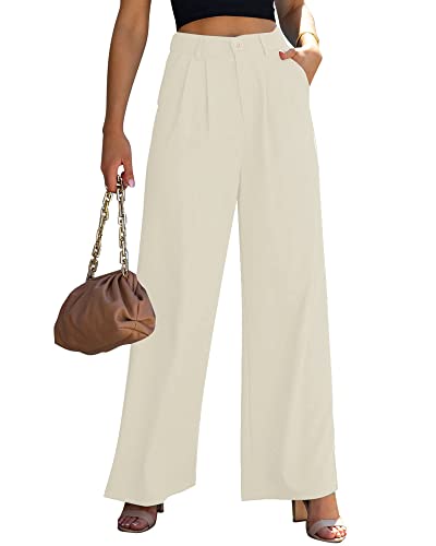 GRAPENT Business Casual High Waist Dress Pants - Old Money Style, Wide Leg, Flow Summer Pants in Vanilla Ice Color, Size XX-Large