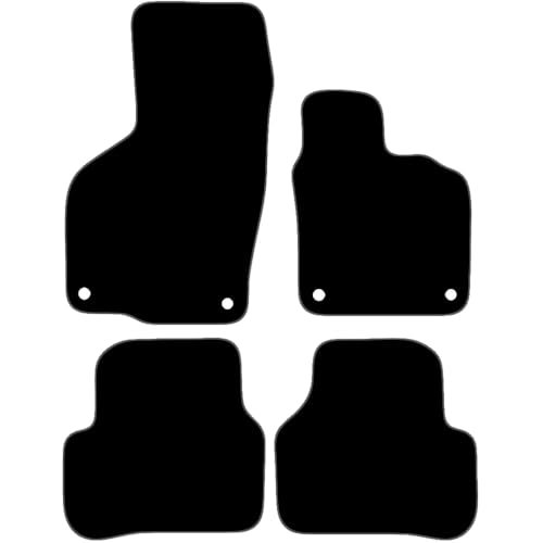 Image of Carsio Carpet Car Mats For VW Passat B7 2007 2014 4 Piece Set with 4 Clips Tailored Fit Floor Mat Complete Accessory Black Custom Fitted - All Weather, Anti-Slip Backing & Grey Trim