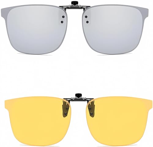 Image of Clip on Flip up Polarized Lens For Prescription Glasses UV Protection Sunglasses (Clear lenses not Polarized)
