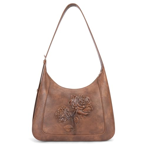 Image of Shoulder Bag for Women, Small Embossed Vegan Leather Hobo Purse | Elegant Crescent Shape Shoulder Purse with Top Handle, Adjustable Strap, Underarm Style for Daily Use, Travel & Gift Choice