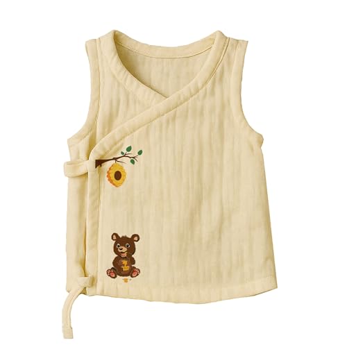 Image of Organic Muslin Cotton Baby Jabla Vest Crinkled Angarkha Style Ivory Unisex Sleeveless Wear for Newborn & Infants All-Season Pack of 4 Size 3-6M