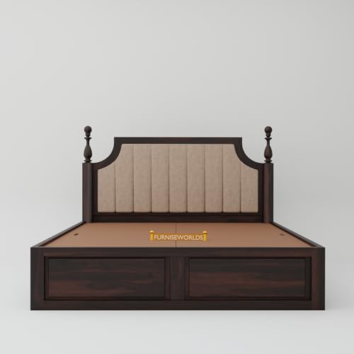Image of Solid Sheesham Wood King Size Bed with Box Storage, Wooden Bed for Bedroom Cot Bed Furniture for Bedroom Home and Hotel (Classic Bed Walnut)