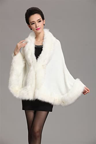 Kelaixiang Faux Fox Fur Shawls Jackets Bridal Cape Coats Wraps Winter Scarves (White) #TOP4