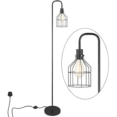 ArcoMead Industrial Frosted Black Floor Lamp with Cage Lampshade, On-Off Switch, Modern Indoor Pole Light for Bedroom, Living Room, Study Room or Offices (Black) Cover