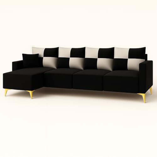 Image of CASASTYLE Brogan 6 Seater Fabric LHS L Shape Sofa Set (Black) in Premium Velvet Finish | Durable Comfort | Ideal for Living Room