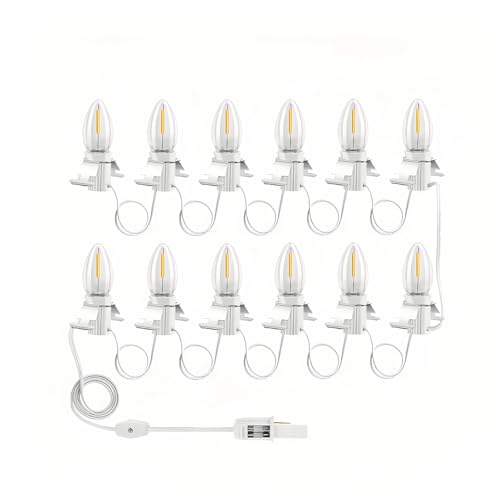 QRYIPGK Christmas Village Lights with 12 LED Warm White Bulbs C7 Light Cord for Christmas Village Houses Pumpkin Crafts Halloween & Holiday Decorations (UL Listed)