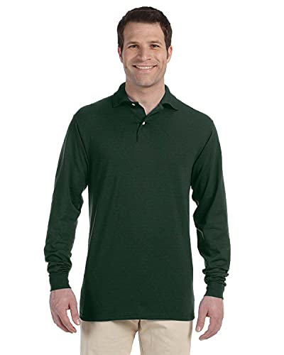 Jerzees Men s SpotShield Stain Resistant Polo Shirts (Short & Long, Long Sleeve-Forest Green, Large
