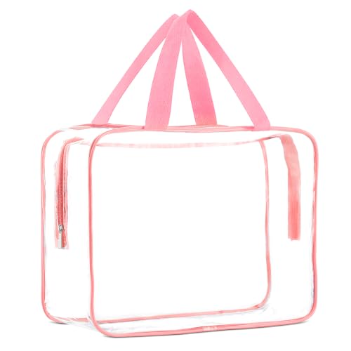 Image of Clear Toiletry Bags, Waterproof Transparent Makeup Bags, Large Capacity Travel Cosmetic Organizer Bags for Women Men (Pink)