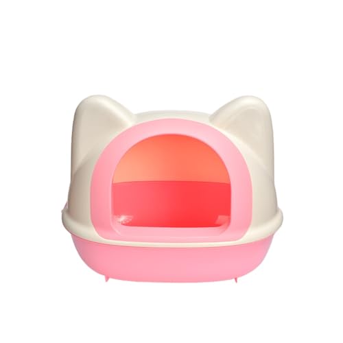 Pazeku 猫用トイレボックス、大型、スコップ付き、防臭、丸洗い可能、猫や子猫に適しています (ピンク,52*36*42cm)