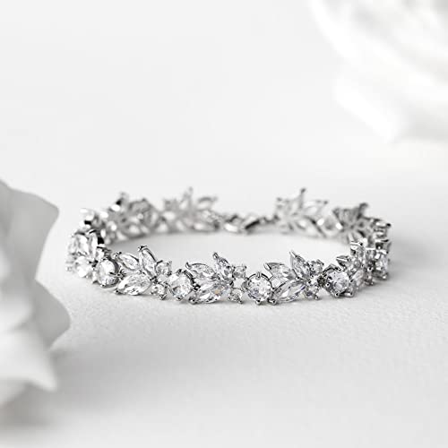 Sweetv Cubic Zirconia Bridal Wedding Bracelet For Brides,Bridesmaids, Crystal Marquise Rhinestone Tennis Bracelet For Women Prom Jewelry #TOP4