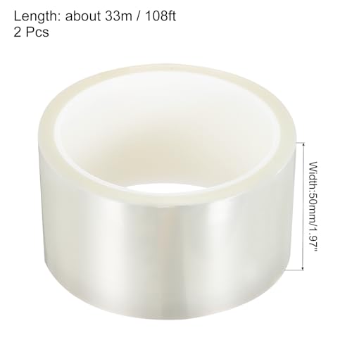 Image of uxcell Clear Heat Tape, 2 Rolls 50mmx33m 108ft High Temperature Heat Resistant Tape for Sublimation,Heat Vinyl Press,Heat Transfer, Circuit Board, No Residue