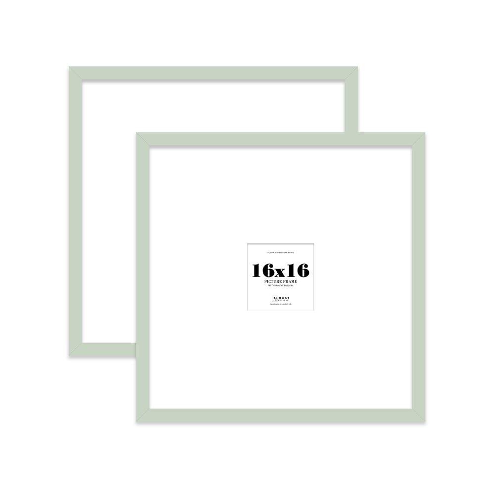 16x16 Mint Green Picture Frame with Large Mount for 4x4 Photos, Prints - Modern Square Wall Frame, Set of 2