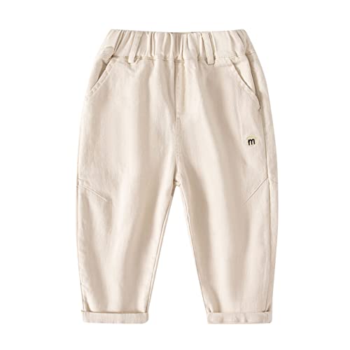 Toddler Boys Solid Color Cargo Pants Child's Elastic High Waist Joggers Pants Autumn Casual Trousers with Pockets (White, 4-5 Years)