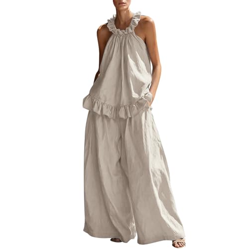 Conjunto de verano para mujer con camiseta sin mangas y pantalón de algodón