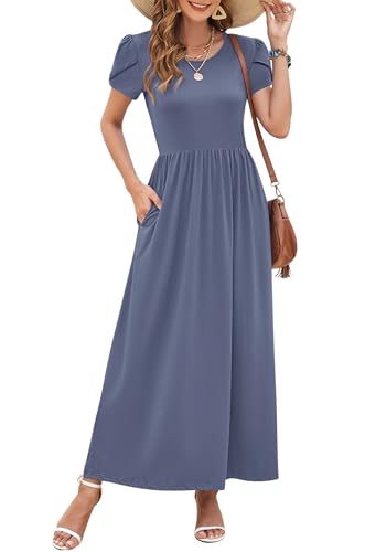 Image of AUSELILY Women's Summer Maxi Dresses Petal Sleeves Casual Empire Waist Long Dress with Pockets 2025 New