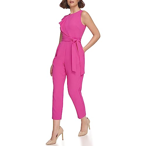 Image of Jessica Howard Women's Rosette Bodice Sleeveless Crew Neck Crepe Jumpsuit