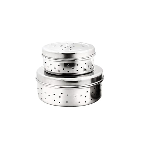 Image of Stainless Steel Green Coriander Storage Box Curry Leaves Box Set, Sprouts with air Ventilation Food containers Silver Dabba Flat Box Steel Dabba (Dhaniya 600 & 800 ML)
