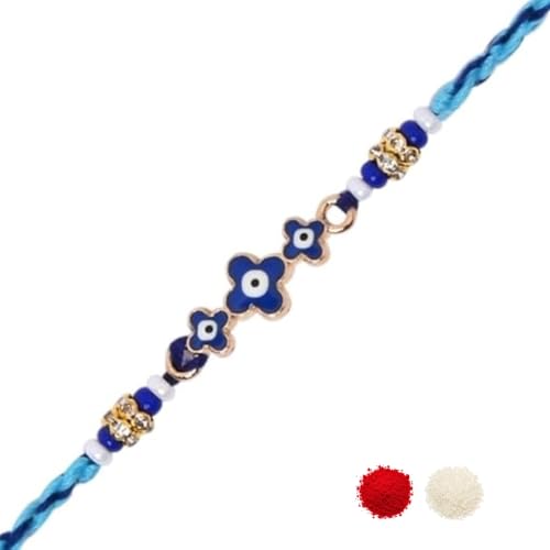 Image of I Jewels Evil Eye Rakhi With Roli Chawal & Rakshabandhan Card For Bhaiya /Brother /Bro /Men