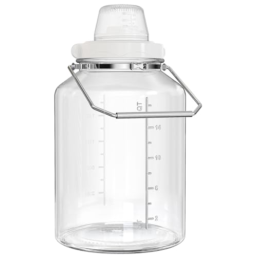 5 Gallon Air Tight Glass Storage Jars, 6.4inch Wide Mouth Canister with Stainless Steel Handle, Large Gallon Glass Jars, Glass Water Jug with Cup for Terrarium, Storage, Dog Treats, Mead Making