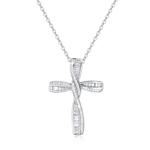 Collier de Croix en Argent Sterling 925 et Zirconium Cubique pour Femme Éclatante