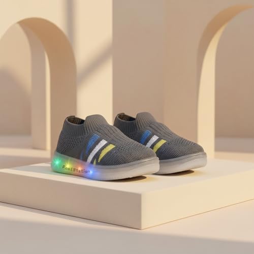 Image of Jugnu Toddler Boy's & Girl's LED Light-Up Shoes | Breathable Mesh First Walking Shoes with Soft Cushioned Insole & Stretchable Slipon Shoe for Infants & Kids (Age 18 Months to 5 Years)