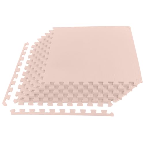 Image of Foam Floor Tiles - 24sqft Soft Nontoxic Baby Play Mat - Interlocking Puzzle Mat for Baby, Kids Playroom, or Home Gym Flooring by Stalwart (Light Pink)