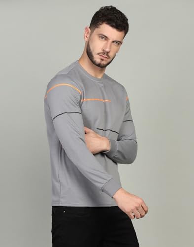 Image of INKKR Striped Men's Round Neck Darkgrey Full Sleeve T-Shirt