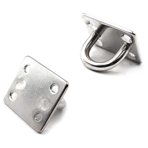 beejune 4 Stück Augplatte Edelstahl, Augplatte Mit öse, Edelstahl ösen, 304 Edelstahl Decksplatte, Für Sonnensegel/Wand-Befestigung, Decken-Befestigung, Wand-Haken, Decken-Haken