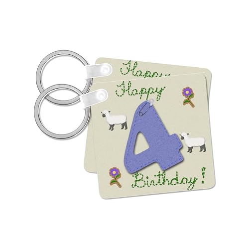 3dRose, Happy fourth birthday. Digital scrapbook design for boys a blue felt looking number four, set of 4 Key Chains