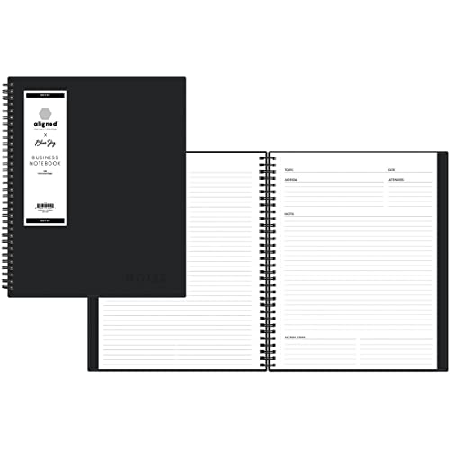Blue Sky Aligned Notes Professional Business Notebook, Flexible Cover, Twin-Wire Binding, Perforated Pages, 8.5' x 11', Black
