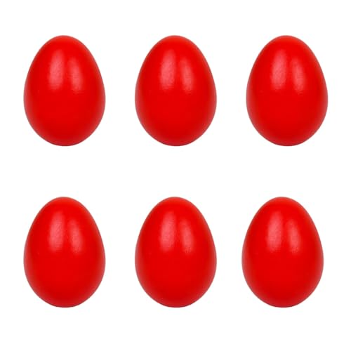 6Pcs Wooden Eggs Fake Eggs Easter Eggs for DIY Crafts Easter Decoration (Red)