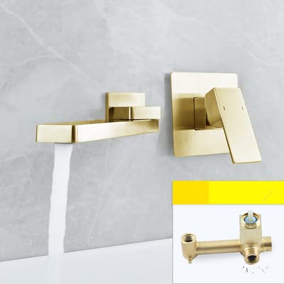 Mitigeur de lavabo mural en or brossé avec bec rotatif style 6
