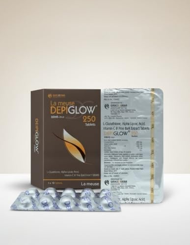 Depiglow 250 Glutathione Tablets 250mg (10 Tablets Strip) | Skin Brightening & Pigmentation Support Supplement | Enriched with Vitamin C & Powerful Antioxidants | For Radiant, Even-Toned Skin (pack of 1)