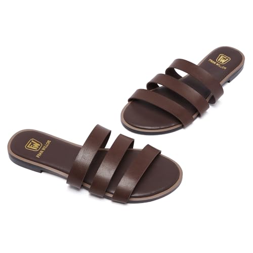 Women's Flat Sandals Dressy Open Toe Round Toe Slide Sandals Comfortable Casual Beach Slip on Slippers for Summer3